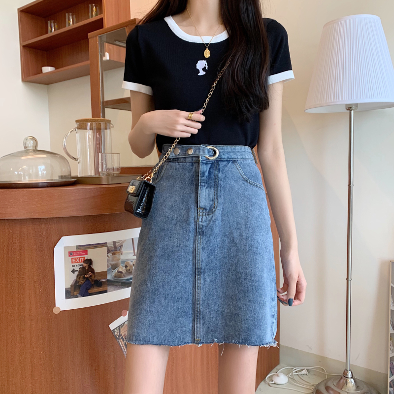 Real photo 2021 spring new denim skirt A-line skirt fashion skirt