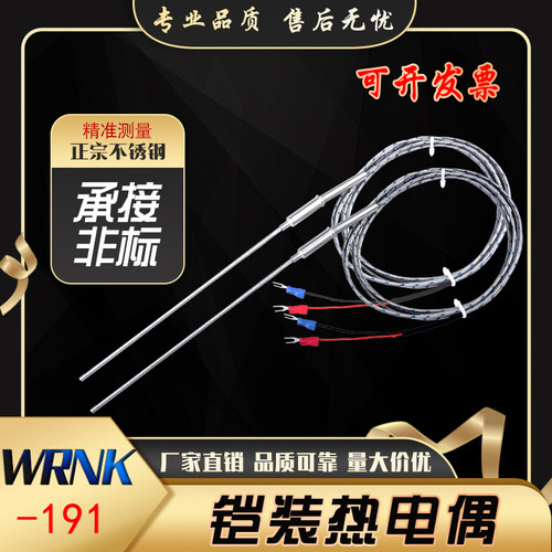 K型铠装热电偶电热偶WRNK-191可弯曲Pt100/E/J/T型温度传感器探头