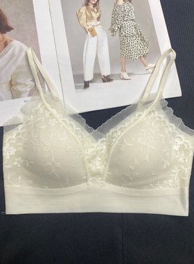 米娅林纯欲网纱蕾丝V领抹胸美背女春夏聚拢固定杯防走光裹胸内衣