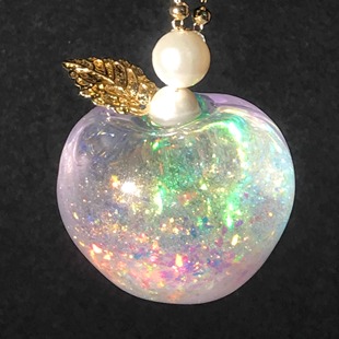 许愿苹果流麻 梦幻七彩流沙圣诞礼物苹果项链 原创手工 天使权杖