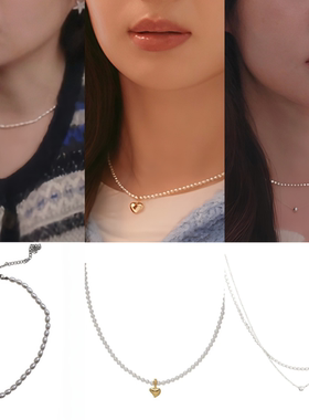 阮喻同款项链爱心仿珍珠锁骨链轻奢双层小圆珠颈链2026新款毛衣链
