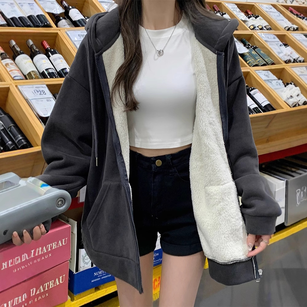 冬季厚外套女秋冬加绒加厚卫衣加绒加厚宽松内胆校服内搭神器棉服