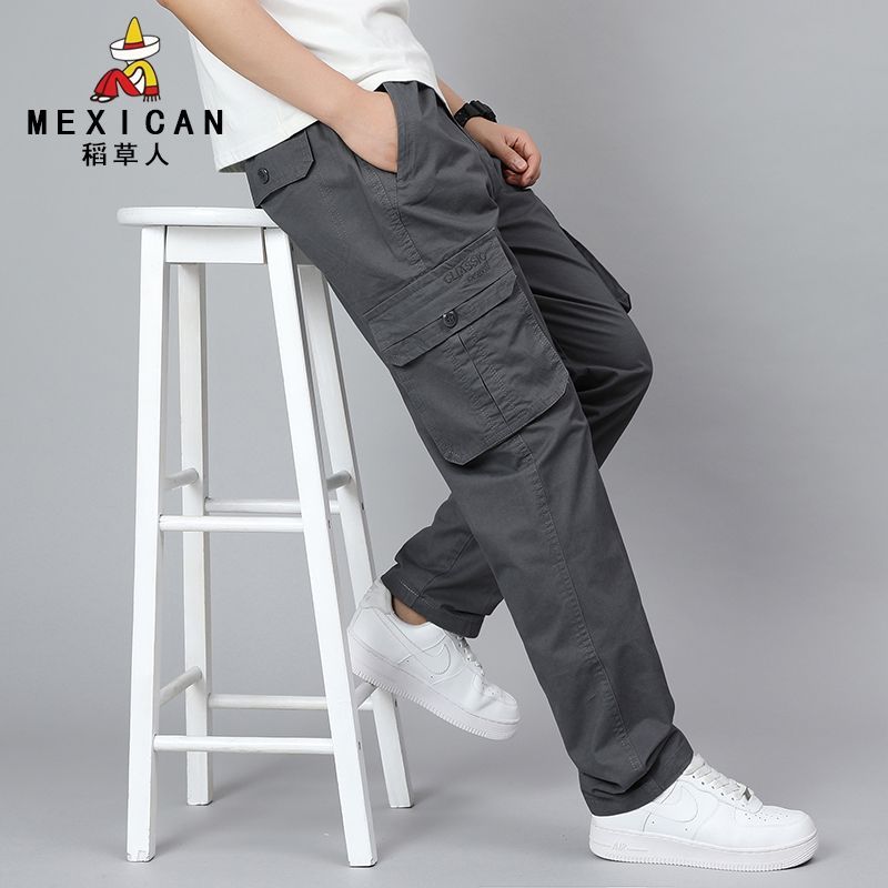 稻草人男士纯棉工装裤多口袋秋季宽松裤子大码休闲裤户外直筒长裤