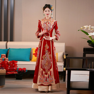 高端丝绒秀禾服婚服2025新款 礼服嫁衣出阁嫁衣秀 新娘结婚中式