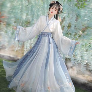2025新款魏晋制印花汉服套装女学生超仙飘逸中国风日常穿演出服装