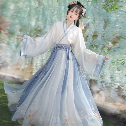 2025新款魏晋制印花汉服套装女学生超仙飘逸中国风日常穿演出服装