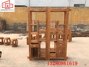 老榆木多宝格实木博古架中式储物格货架展柜客厅玄关屏风