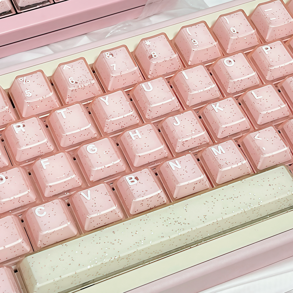 珍珠蜜桃薄荷冰沙半透闪粉键帽机械键盘大全套PBT+PC二色原厂高度