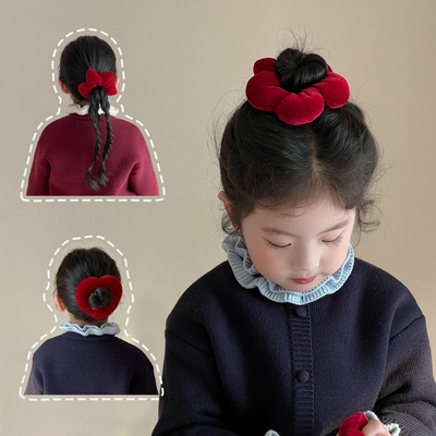 新年红色甜美爱心花朵发圈女童扎丸子头发绳女宝宝高马尾头绳发饰
