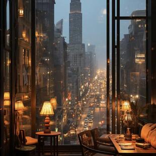 25高级感直播间背景墙3d立体城市夜景奢华户外氛围短视频拍照挂布