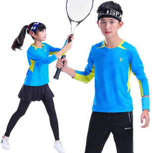 秋冬儿童羽毛球服套装男女童长袖长裤小孩圆领网球服运动裙裤速干