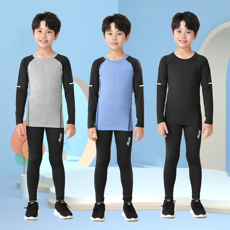 儿童羽毛球服套装运动服紧身衣男童跑步速干透气网球乒乓球服