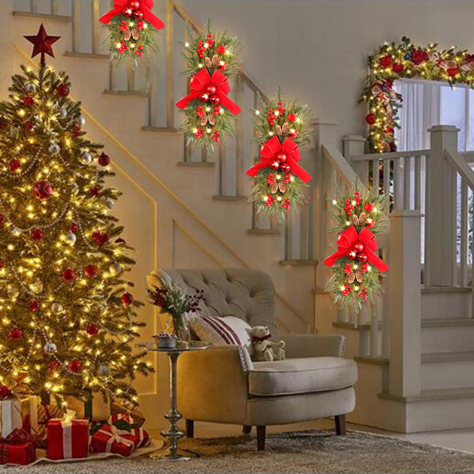 2025 Hot selling Christmas wreath  staircase wreath圣诞花环