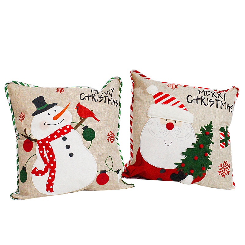 Christmas Pillow Linen Sofa Pillowcase圣诞枕头亚麻沙发靠枕套