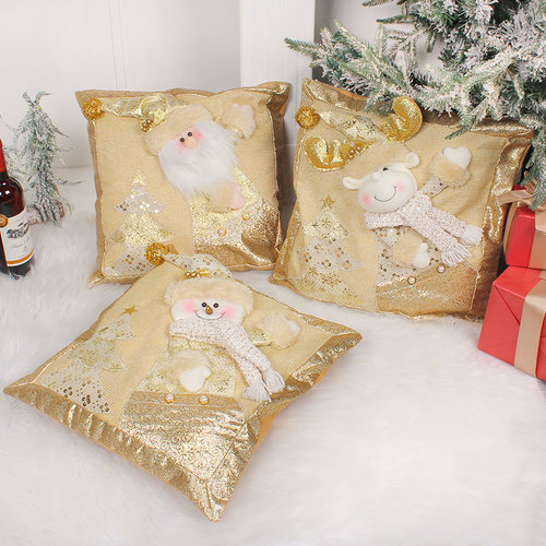 Christmas Old Man Snowman Pillow Cover金色圣诞枕套沙发靠枕