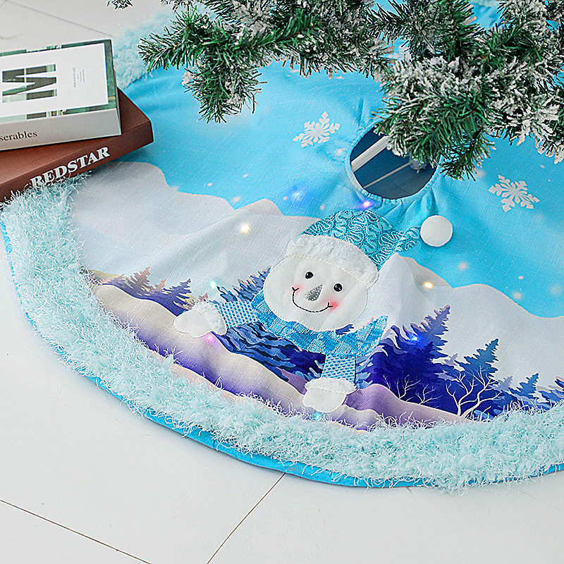 New Plush Tree Skirt Blue Christmas Tree Skirt with Lights