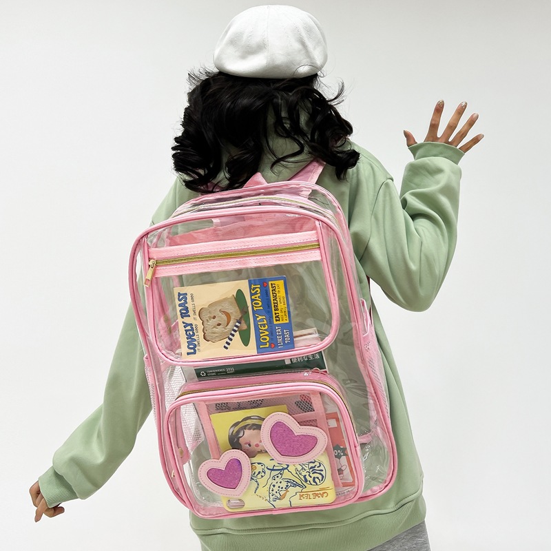 PVC transparent student bag large capacity backpack双肩包