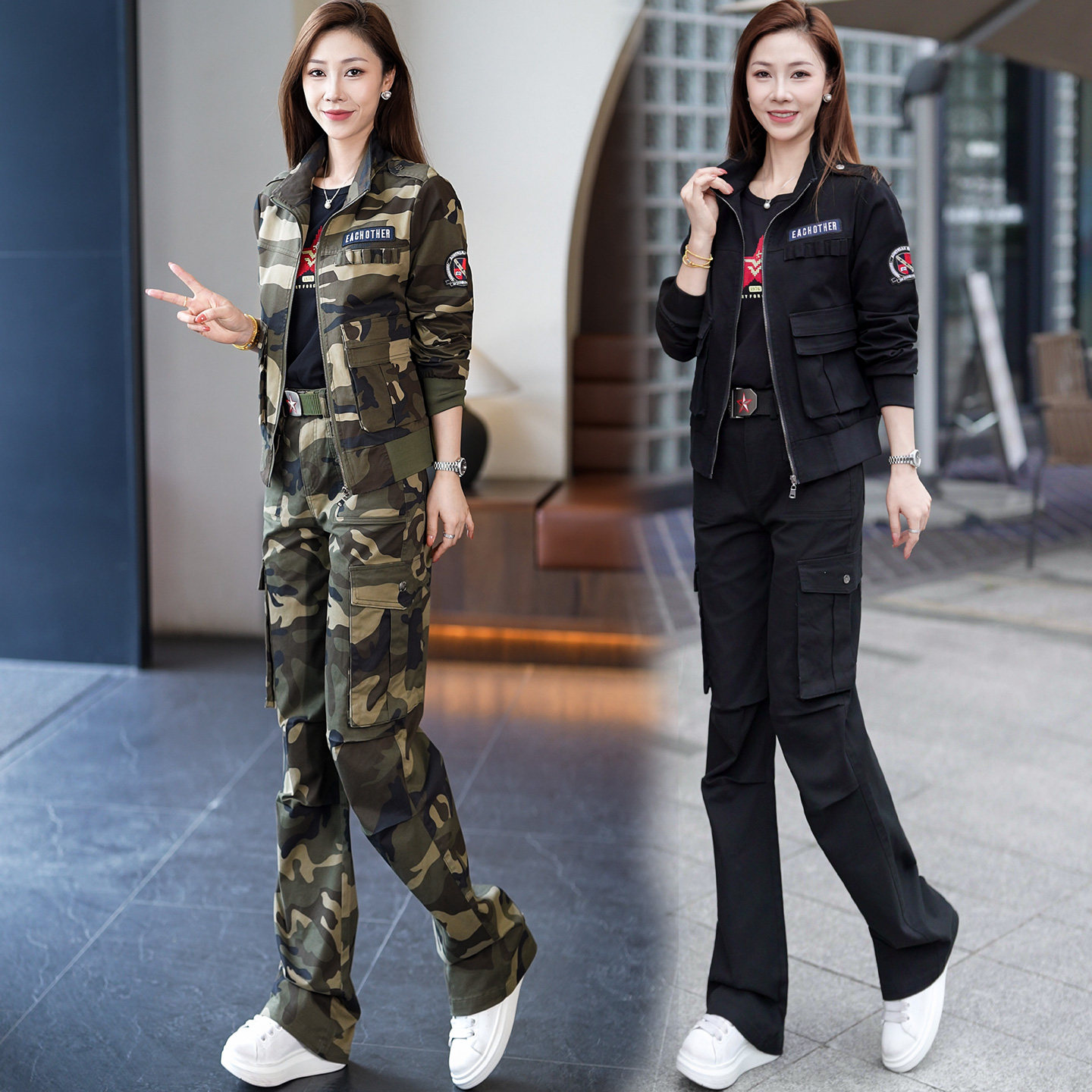 迷彩服套装开衫外套工装裤多口袋