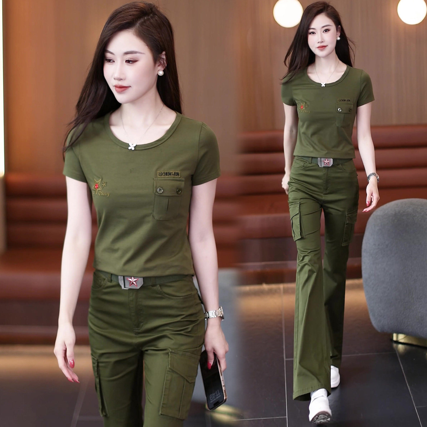 军绿工装女款正品迷彩服套装潮流