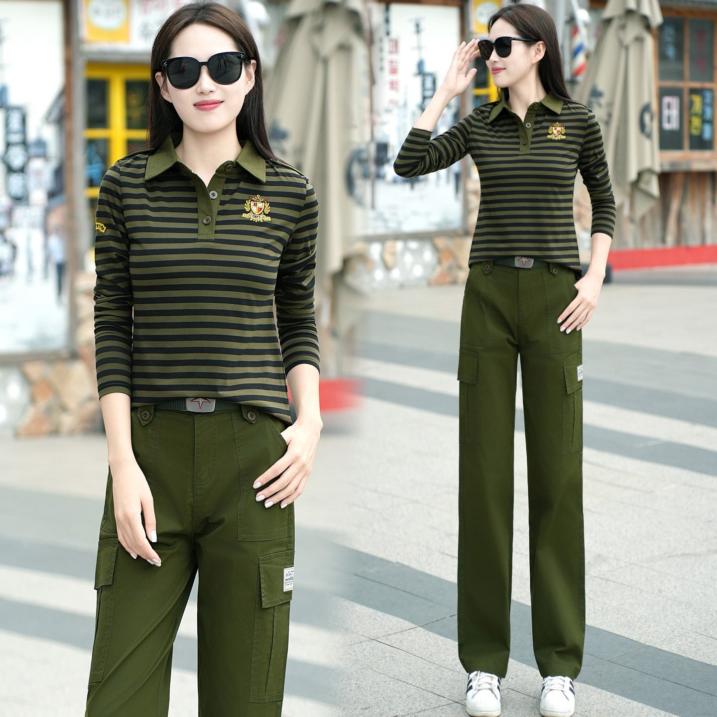 2026新款今年流行爆款休闲迷彩套装女士高级感早秋小个子直筒裤潮