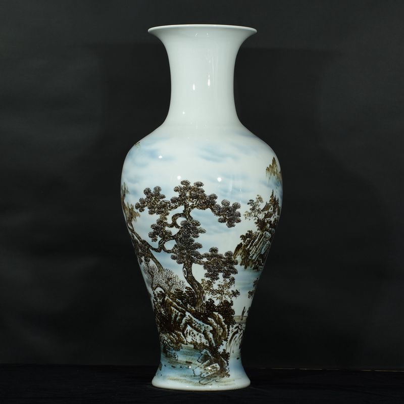 景德镇手绘落地陶瓷花瓶青花瓷国画字画筒家居装饰中式客厅摆件图片
