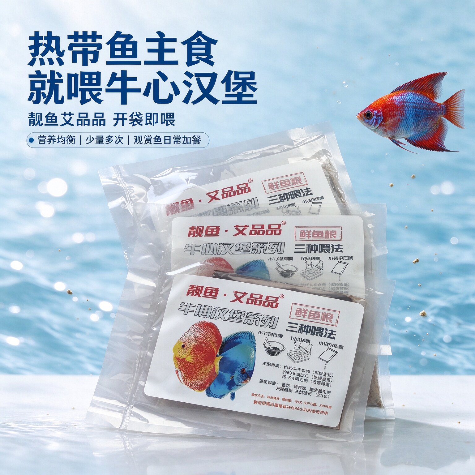 靓鱼艾品品热带鱼牛心汉堡即喂