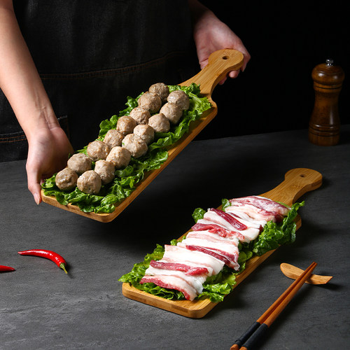 一米肥牛羊肉卷长条木盘托盘火锅配菜盘创意烤肉摆盘木板餐具商用
