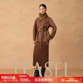 TEASEL「阿拉善秘境」廓形丝驼绒可拆卸围巾领双面呢中长款 大衣