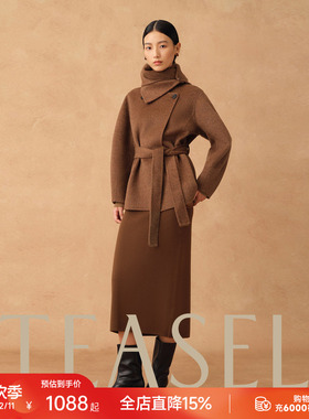 TEASEL「阿拉善秘境」廓形丝驼绒可拆卸围巾领双面呢中长款大衣