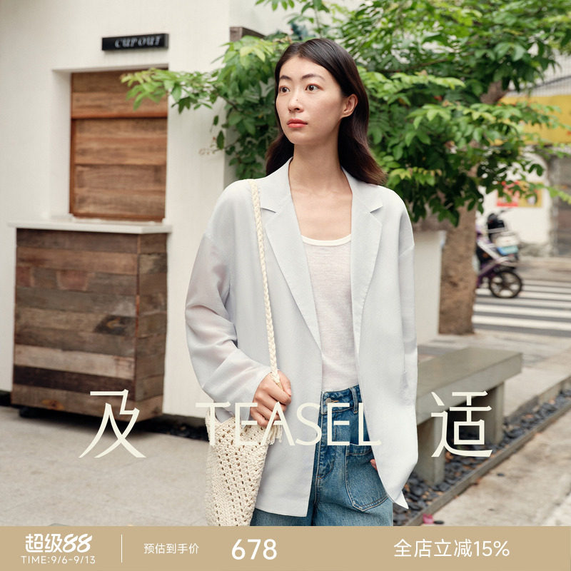 桑蚕丝醋酸轻薄翻驳领休闲西装图片