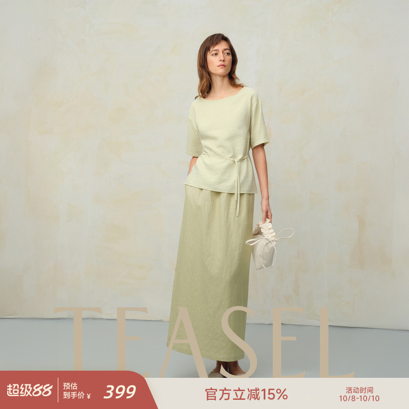 抽绳慵懒老钱风粗支全亚麻半裙