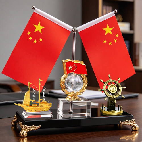 钻石船送老板办公室桌面装饰摆件高端一帆风顺红旗笔筒定制公司