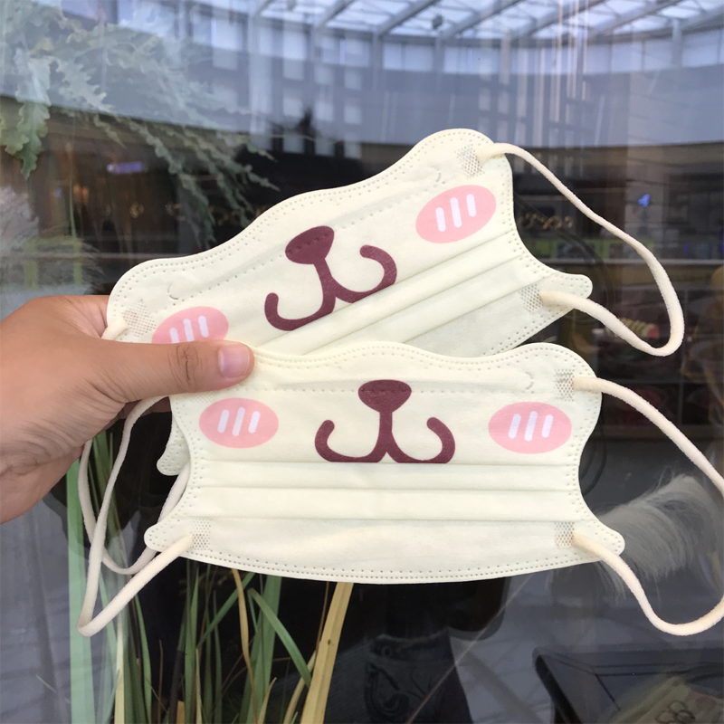 夏季薄款可爱卡通小黄布丁狗表情美颜v脸成人一次性防护异形口罩