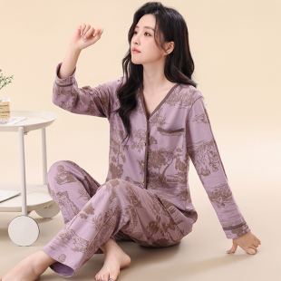 2025新款睡衣春季女纯棉开衫中年妈妈可长袖秋冬外穿国风家居服
