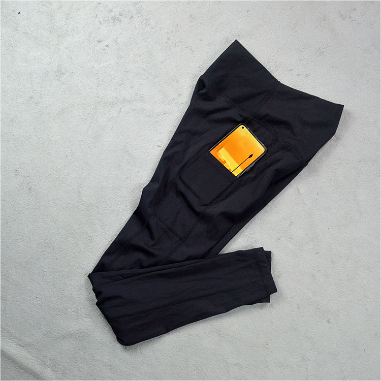 女XS长裤瑜伽紧身裤 高腰防卷边蜜桃臀运动健身黑色侧口袋裤