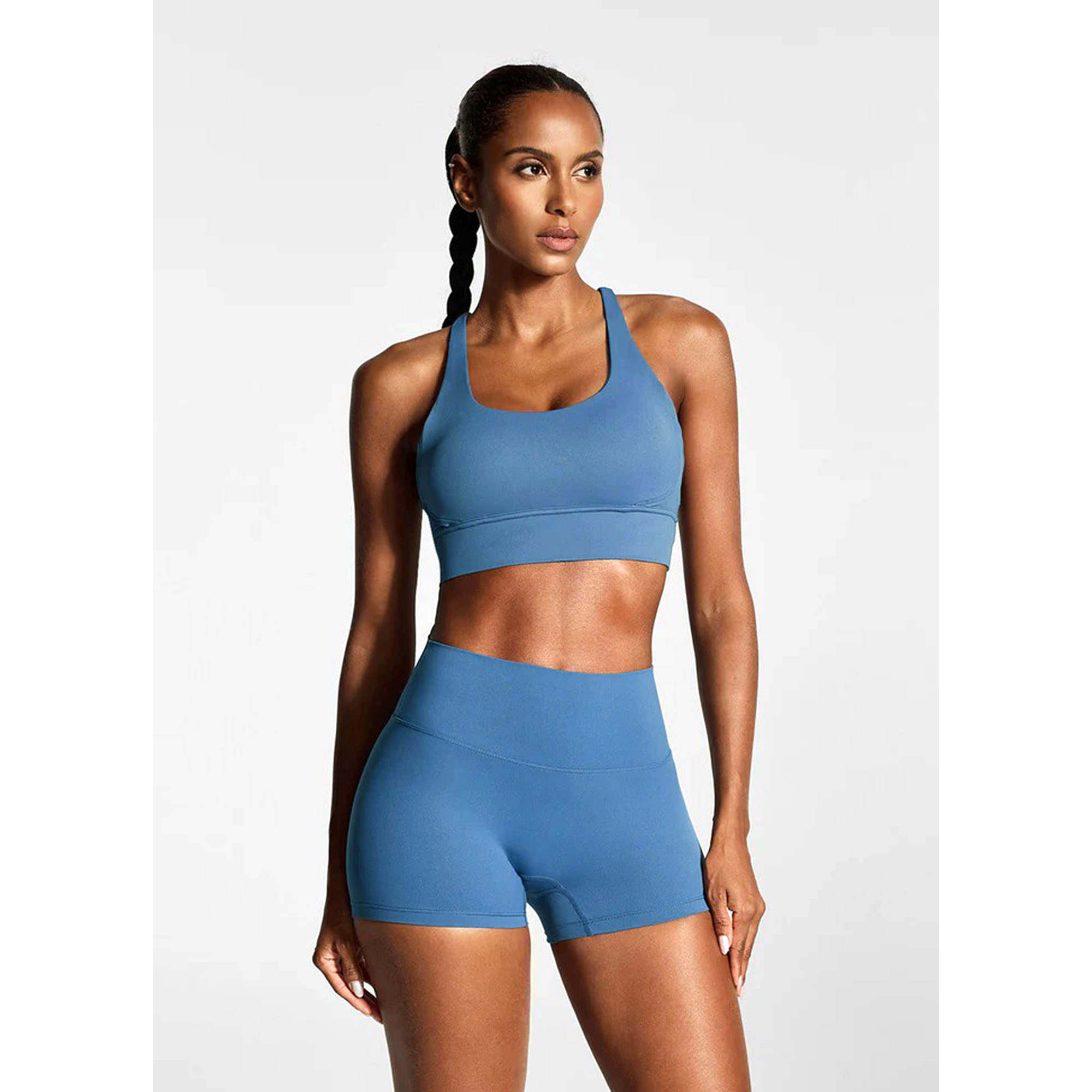 外贸女士瑜伽短裤 无尴尬高腰紧身收腹健身运动二分裤 黄色好穿