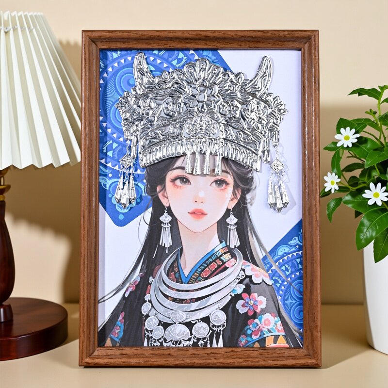 苗银发饰锡纸画diy材料包贵州苗族仿錾刻画立体头饰新年手工暖场