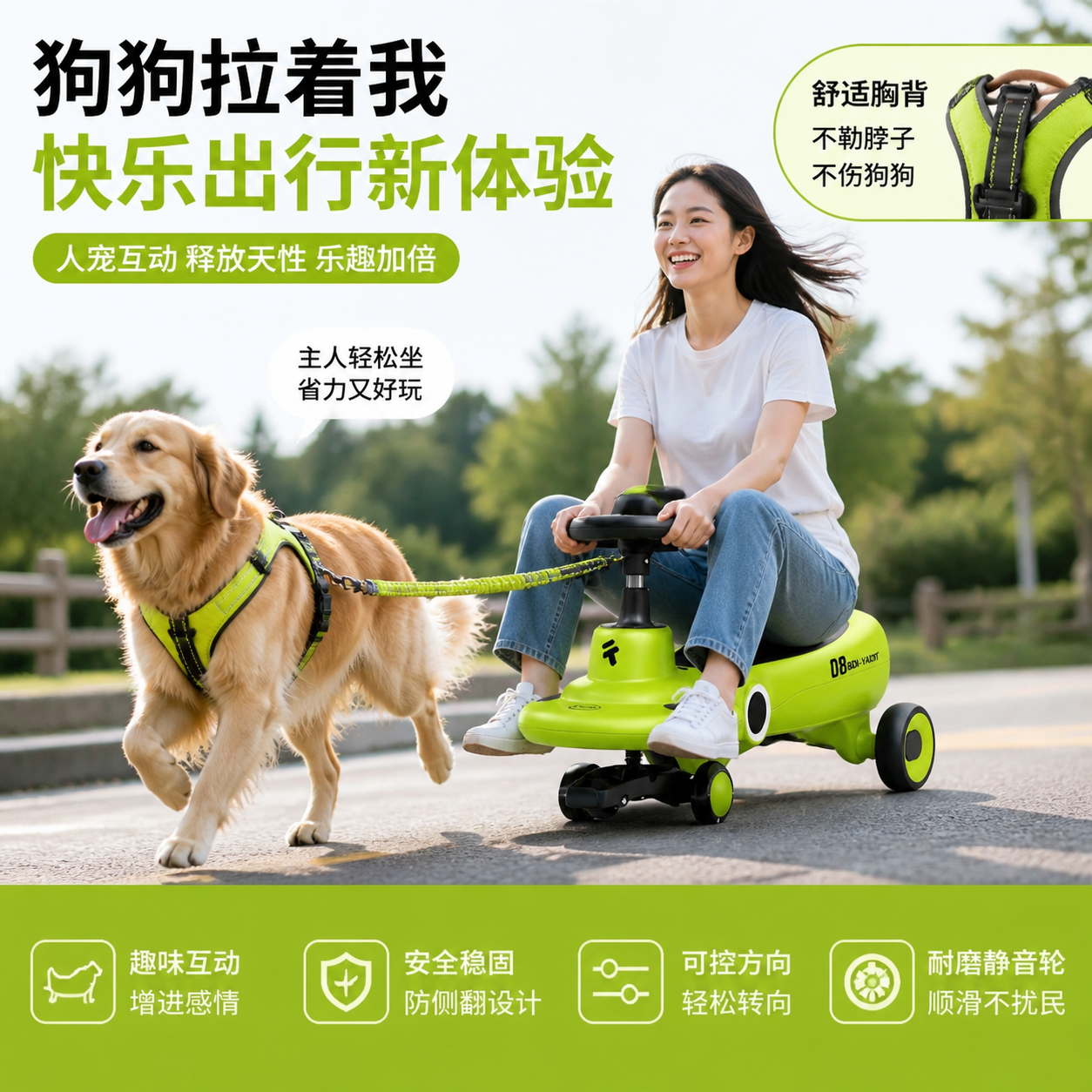 扭扭车大人可坐狗拉车遛狗车承重200斤防侧翻减肥神器双人溜溜车