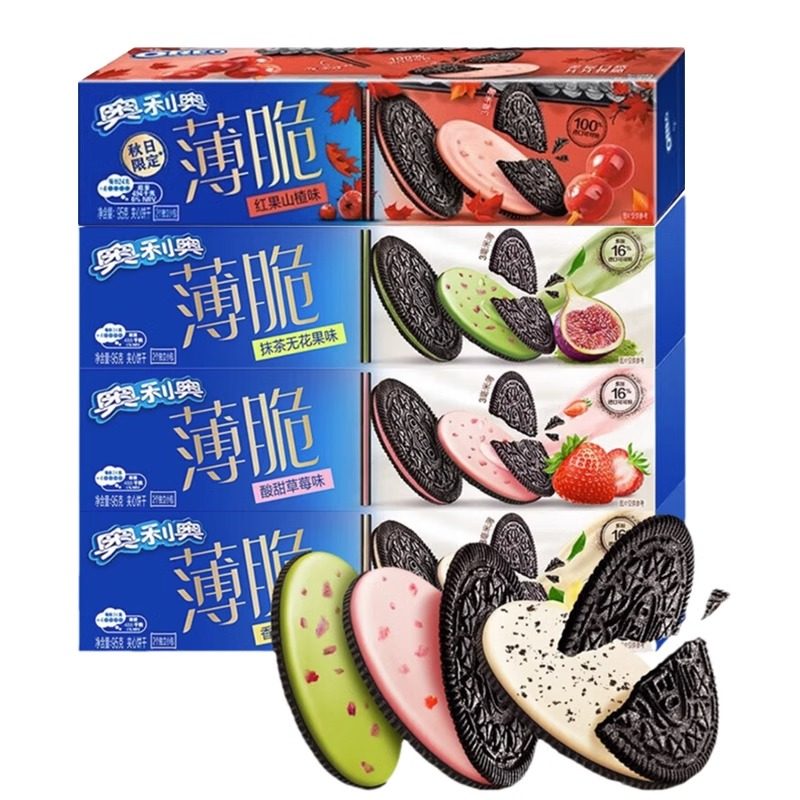 奥利奥薄脆夹心饼干95g草莓味抹茶味下午茶小吃儿童休闲零食品