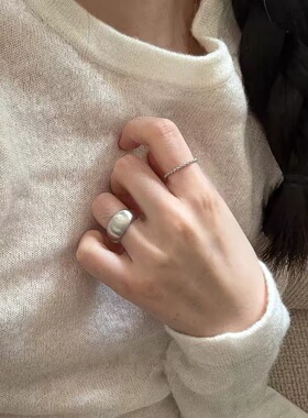 哑光银色拉丝戒指女冷淡风轻奢高级感食指戒小众设计夸张个性指环