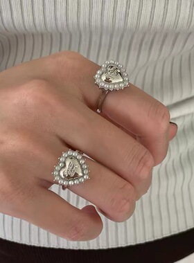 原创设计梦幻乌托邦浪漫蕾丝少女爱心珍珠锆石戒指小众高级ins风
