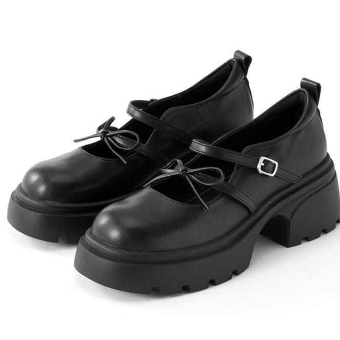 25春夏新款日系粗跟防水台甜美蝴蝶结玛丽珍一字扣带洛丽塔单鞋女