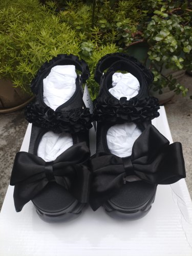 厚底增高花朵绸缎面洛丽塔日单女凉鞋