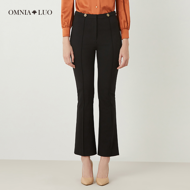 【设计总监然姐】欧柏兰奴优雅纯色微喇叭裤长裤中高腰裤子女