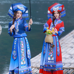 壮锦刺绣演出长裙 成人三月三少数民族服饰女盛装 新款 广西壮族服装