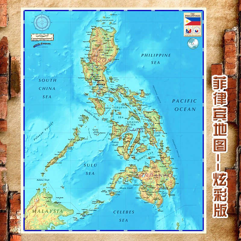 超大巨幅 菲律宾地图英文版 创意海报旅游客厅书房办公室装饰画图片