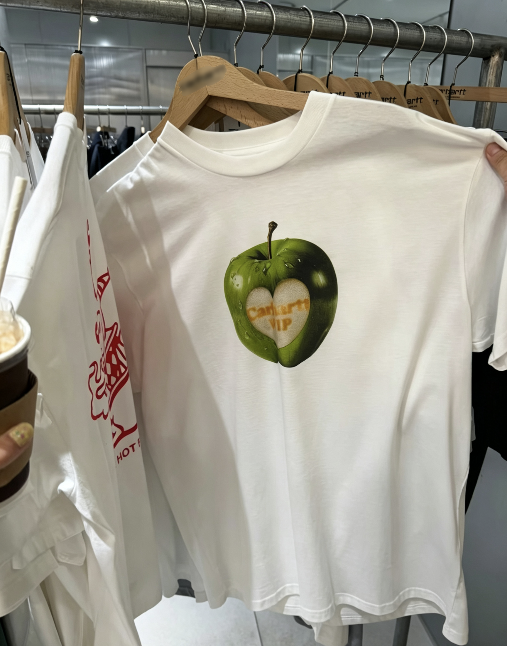 清新青苹果印花短袖T恤简约白色圆领上衣休闲宽松百搭基础款图片