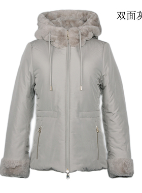 G意大利轻奢 连帽纯色保暖加厚 W4622E冬装女装潮棉袄毛呢 双面穿