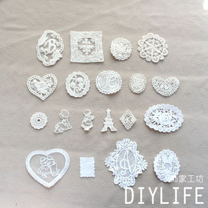 HB16纯棉蕾丝欧根纱刺绣布贴 铁塔棉线贴布 手工服装补丁辅料