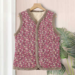 老年人秋冬装 妈妈马甲女老人背心奶奶加绒坎肩碎花加厚保暖棉马夹